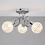 ValueLights 3 Way Polished Chrome Curved Arm Ceiling Light With Glass Circular Ring Globe Shades