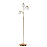 ValueLights 3 Way Polished Copper Floor Lamp With White Frosted Glass Dome Shades