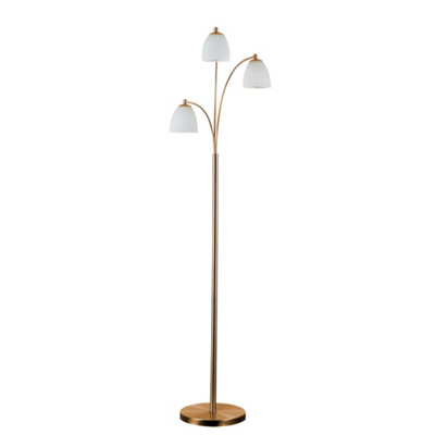 ValueLights 3 Way Polished Copper Floor Lamp With White Frosted Glass Dome Shades