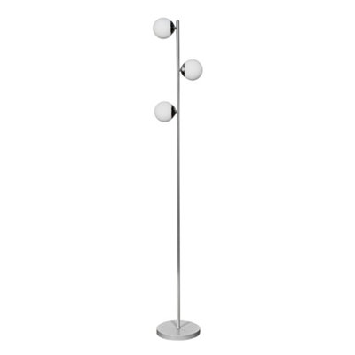 ValueLights 3 Way Single Stem Grey And Silver Chrome Standing Floor Lamp With Glass Shades
