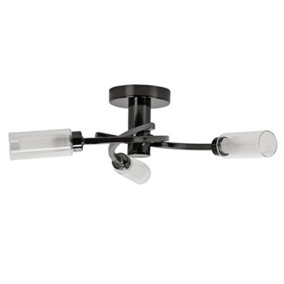 ValueLights 3 Way Spiral Flush Black Chrome Ceiling Light With Clear And Frosted Glass Shades
