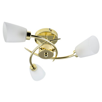 ValueLights 3 Way Spiral Polished Gold Ceiling Light With Frosted Glass Shades