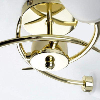 ValueLights 3 Way Spiral Polished Gold Ceiling Light With Frosted Glass Shades