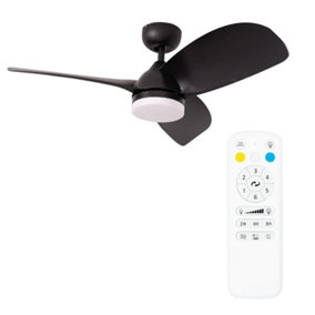 ValueLights 36 Inch Integrated LED Ceiling Fan with Remote Control, 3 Blades, Timer and 6 Speed Functions - Black