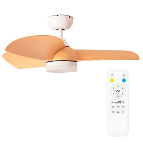 ValueLights 36 Inch Integrated LED Ceiling Fan with Remote Control, 3 Blades, Timer and 6 Speed Functions - White and Beechwood