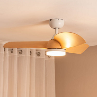 ValueLights 36 Inch Integrated LED Ceiling Fan with Remote Control, 3 Blades, Timer and 6 Speed Functions - White and Beechwood