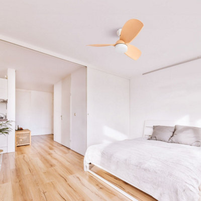 ValueLights 36 Inch Integrated LED Ceiling Fan with Remote Control, 3 Blades, Timer and 6 Speed Functions - White and Beechwood