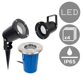 ValueLights 4 Pack IP65 Rated Modern 3 In 1 Ground Wall Spike Outdoor Lights In Black Finish