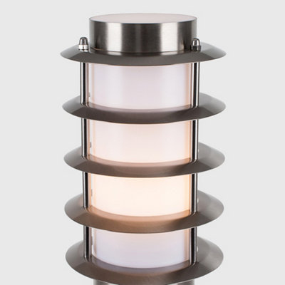 ValueLights 4 Pack Outdoor Stainless Steel Wired Bollard Lantern Light Posts