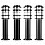 ValueLights 4 x Modern IP44 Rated Outdoor Black Stainless Steel Bollard Lantern Light Posts With LED Candle Bulbs In Warm White