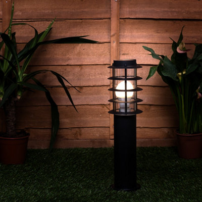 ValueLights 4 x Modern IP44 Rated Outdoor Black Stainless Steel Bollard Lantern Light Posts With LED Candle Bulbs In Warm White