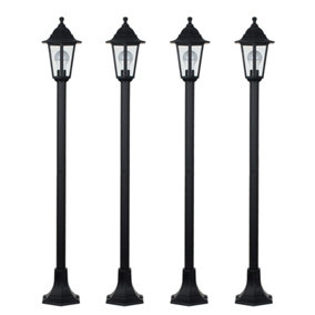 ValueLights 4 x Traditional Victorian Style 1.2m Black IP44 Outdoor Garden Lamp Post Bollard Lights With LED GLS Bulbs Warm White