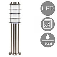 ValueLights 4 x Wharf Modern Silver Stainless Steel Outdoor Wired IP44 Garden Post Lights