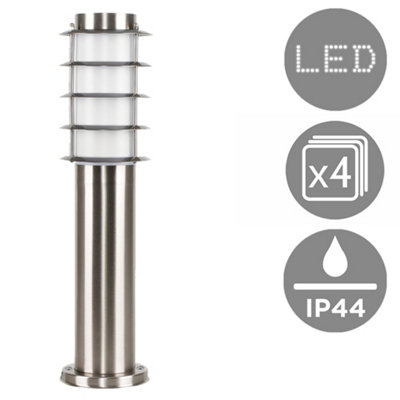 ValueLights 4 x Wharf Modern Silver Stainless Steel Outdoor Wired IP44 Garden Post Lights