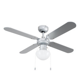 ValueLights 42" Grey Ceiling Fan With Frosted Glass Light Shade And Reversible Silver Black Blades
