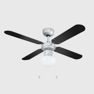 ValueLights 42" Grey Ceiling Fan With Frosted Glass Light Shade And Reversible Silver Black Blades