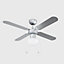 ValueLights 42" Grey Ceiling Fan With Frosted Glass Light Shade Reversible Blades And Remote Control
