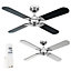 ValueLights 42" Metal Brushed Chrome Propeller Ceiling Fan With 4 Black Blades And Remote Control