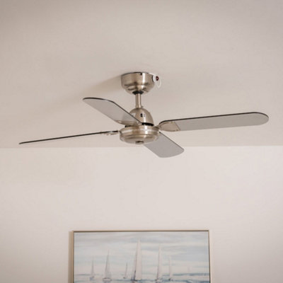 ValueLights 42" Metal Brushed Chrome Propeller Ceiling Fan With 4 Black Blades And Remote Control