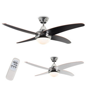 ValueLights 48" / 122cm Modern Silver Chrome & Dark Wood Blade Ceiling Fan with Frosted Opal Shade - with Remote Control