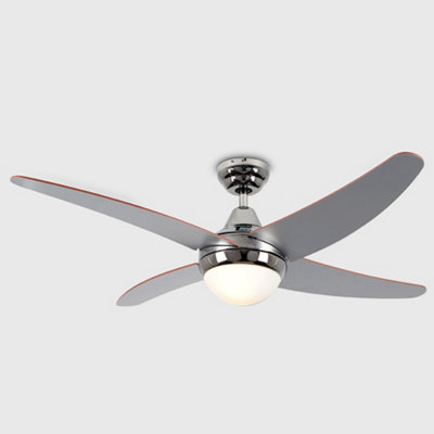 ValueLights 48" / 122cm Modern Silver Chrome & Dark Wood Blade Ceiling Fan with Frosted Opal Shade - with Remote Control