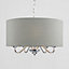 ValueLights 5 Way Chrome Silver Pendant Ceiling Light Grey Linen Shade