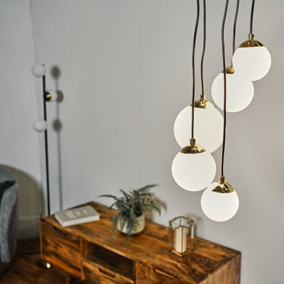 ValueLights 5 Way Hanging Polished Gold And Glass Globe Shade Ceiling Pendant Light Fitting