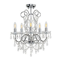 ValueLights 5 Way Silver Chrome Ceiling Light Chandelier With Lead Crystal Droplets