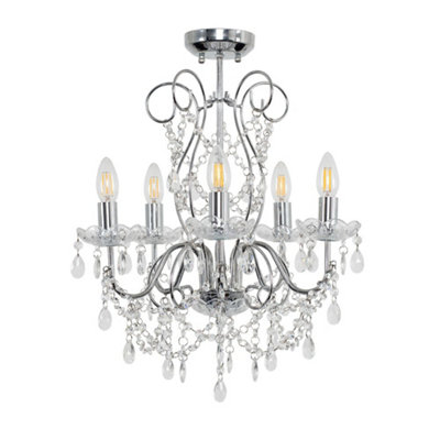ValueLights 5 Way Silver Chrome Ceiling Light Chandelier With Lead Crystal Droplets