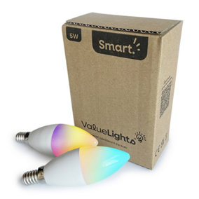 ValueLights 5W RGBCCT Smart Bulb, E14 Small Screw WiFi LED Bulb, Colour Changing and Adjustable Brightness, 2 Pack