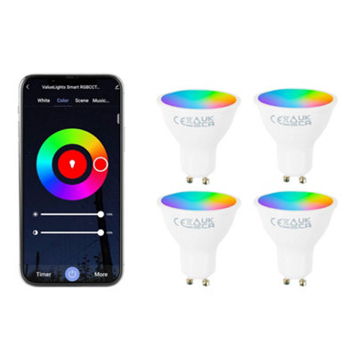 ValueLights 5W RGBCCT Smart Bulb, GU10 WiFi LED Bulb, Colour Changing and Adjustable Brightness, 4 Pack