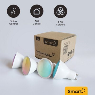 ValueLights 5W RGBCCT Smart Bulb, GU10 WiFi LED Bulb, Colour Changing and Adjustable Brightness, 4 Pack