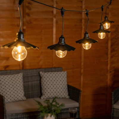 ValueLights 6 x Battery Operated Black Pleated Scallop LED Outdoor Garden String Lights