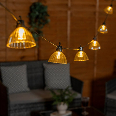 ValueLights 6 x Battery Operated Smoked Pleated LED Outdoor Garden String Lights