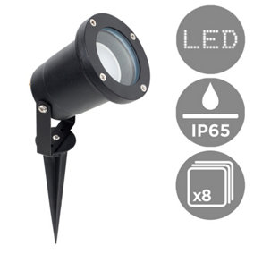 ValueLights 8 Pack Modern Ground Spike Wall Mount IP65 Rated Outdoor Lights In Black Finish