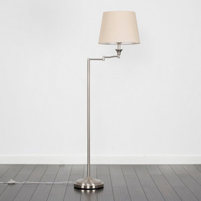 ValueLights Adjustable Swing Arm Floor Lamp In Brushed Chrome Finish With Beige Light Shade