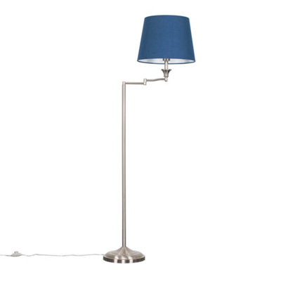 ValueLights Adjustable Swing Arm Floor Lamp In Brushed Chrome Finish With Blue Light Shade