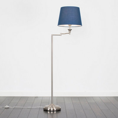 ValueLights Adjustable Swing Arm Floor Lamp In Brushed Chrome Finish With Blue Light Shade