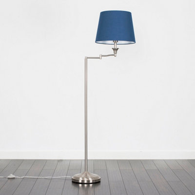 ValueLights Adjustable Swing Arm Floor Lamp In Brushed Chrome Finish With Blue Light Shade