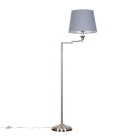 ValueLights Adjustable Swing Arm Floor Lamp In Brushed Chrome Finish With Grey Light Shade