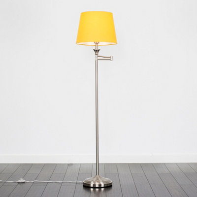 ValueLights Adjustable Swing Arm Floor Lamp In Brushed Chrome Finish With Mustard Light Shade