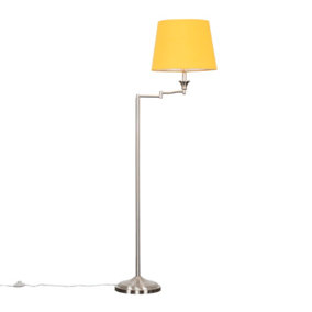 ValueLights Adjustable Swing Arm Floor Lamp In Chrome Finish With Mustard Tapered Light Shade With LED GLS Bulb in Warm White