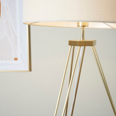 ValueLights Aero Gold Hairpin Design Tripod Floor Lamp with Beige Drum Shade