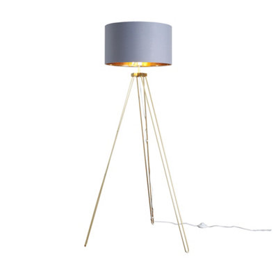 ValueLights Aero Gold Hairpin Design Tripod Floor Lamp with Grey Gold Drum Shade