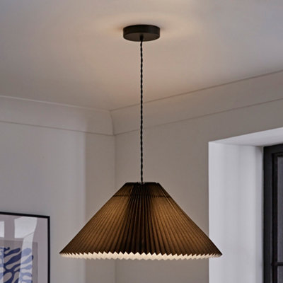 ValueLights Akira Black Hanging Pendant Ceiling Light with Pleated Lampshade