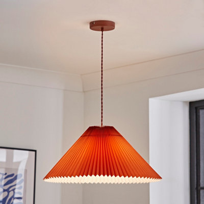 ValueLights Akira Burnt Orange Hanging Pendant Ceiling Light with Pleated Lampshade