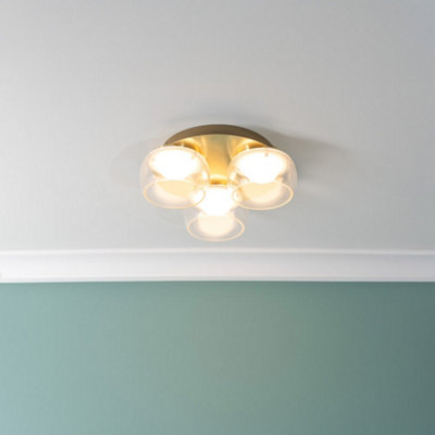 ValueLights Alissa Brushed Gold IP44 3 Way Clear Glass Integrated LED Ceiling Light