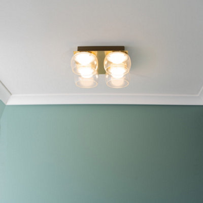ValueLights Alissa Brushed Gold IP44 4 Way Clear Glass Integrated LED Ceiling Light