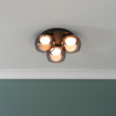 ValueLights Alissa Matte Black IP44 3 Way Smoked Glass Integrated LED Ceiling Light