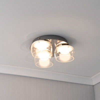 ValueLights Alissa Polished Chrome IP44 3 Way Clear Glass Integrated LED Ceiling Light